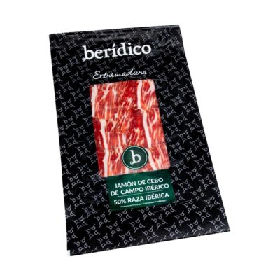 Jamón de Cebo de Campo Ibérico envasado al vacío. Sobre de 100 g. 50% raza ibérica.